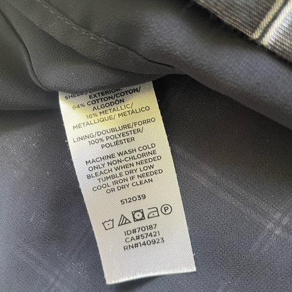 LOFT Metallic Navy Plaid Ruffle Short Sleeve Top, L - Picture 9 of 12